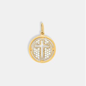 pingente ouro 18k cruz com pedrarias