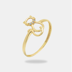 anel ouro 18k gato com pedrinhas