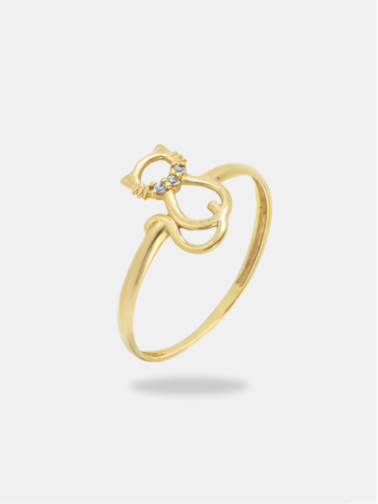 anel ouro 18k gato com pedrinhas