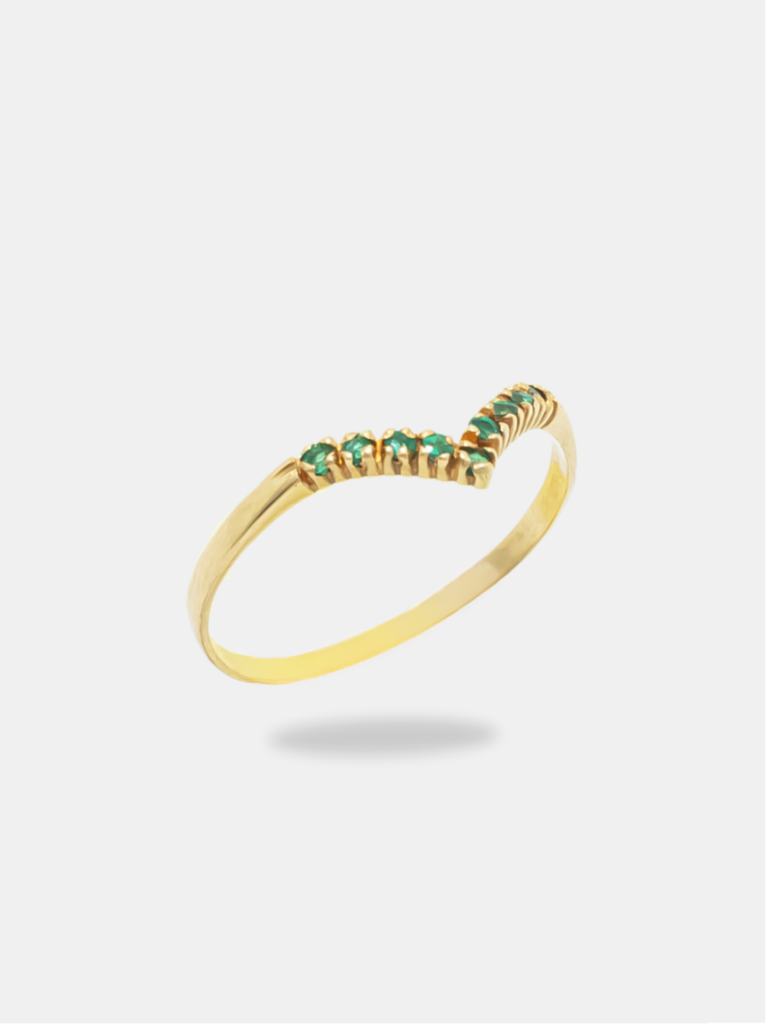 anel ouro 18k com pedrarias verde