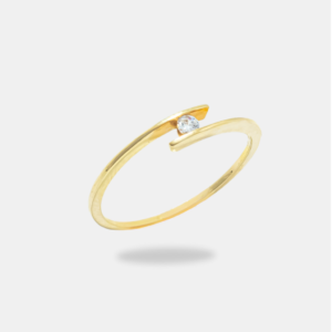 anel ouro 18k com pedra central transparente moderno