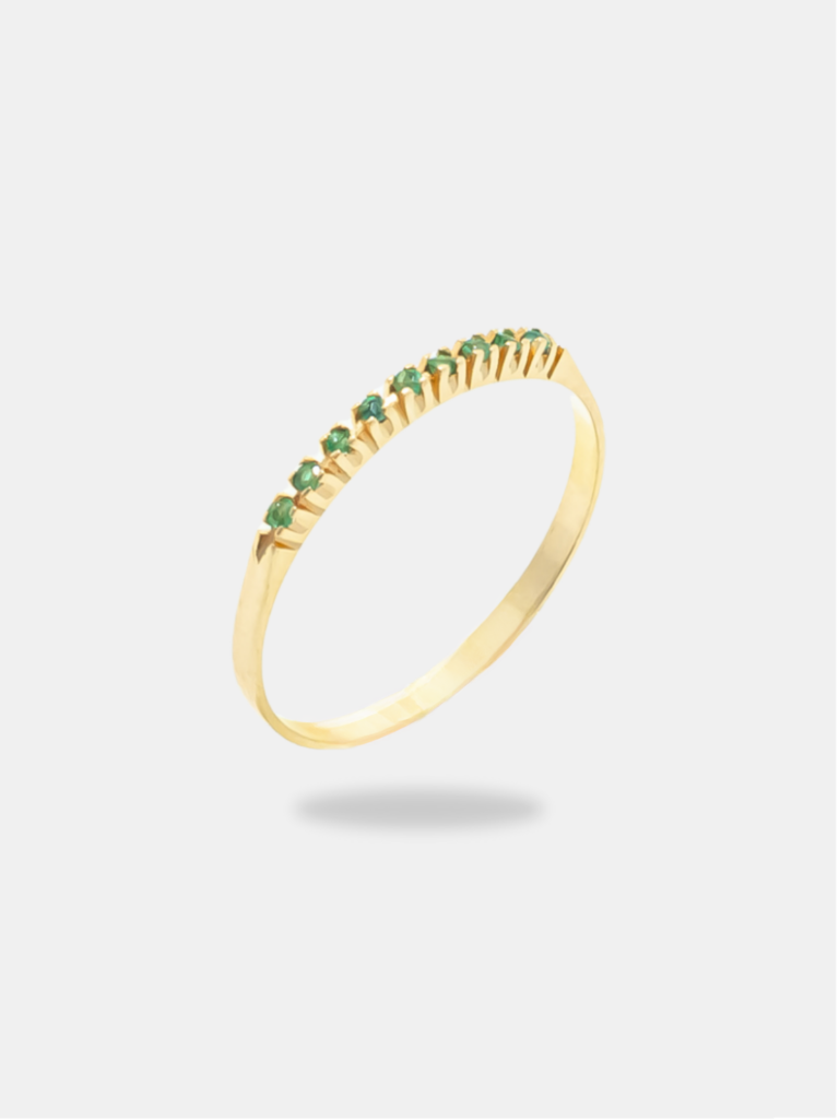 anel ouro 18k com pedrarias verde