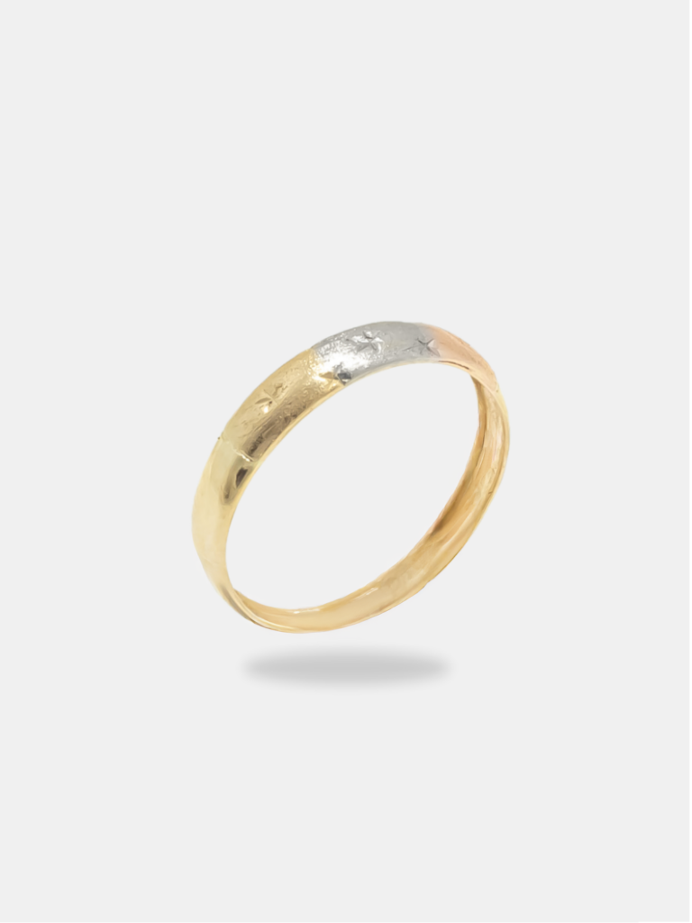 anel ouro 18k três ouros com detalhes de estrela