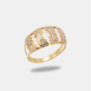 Anel Ouro 18k Rajado Três Ouros Esculpido | Aro 18
