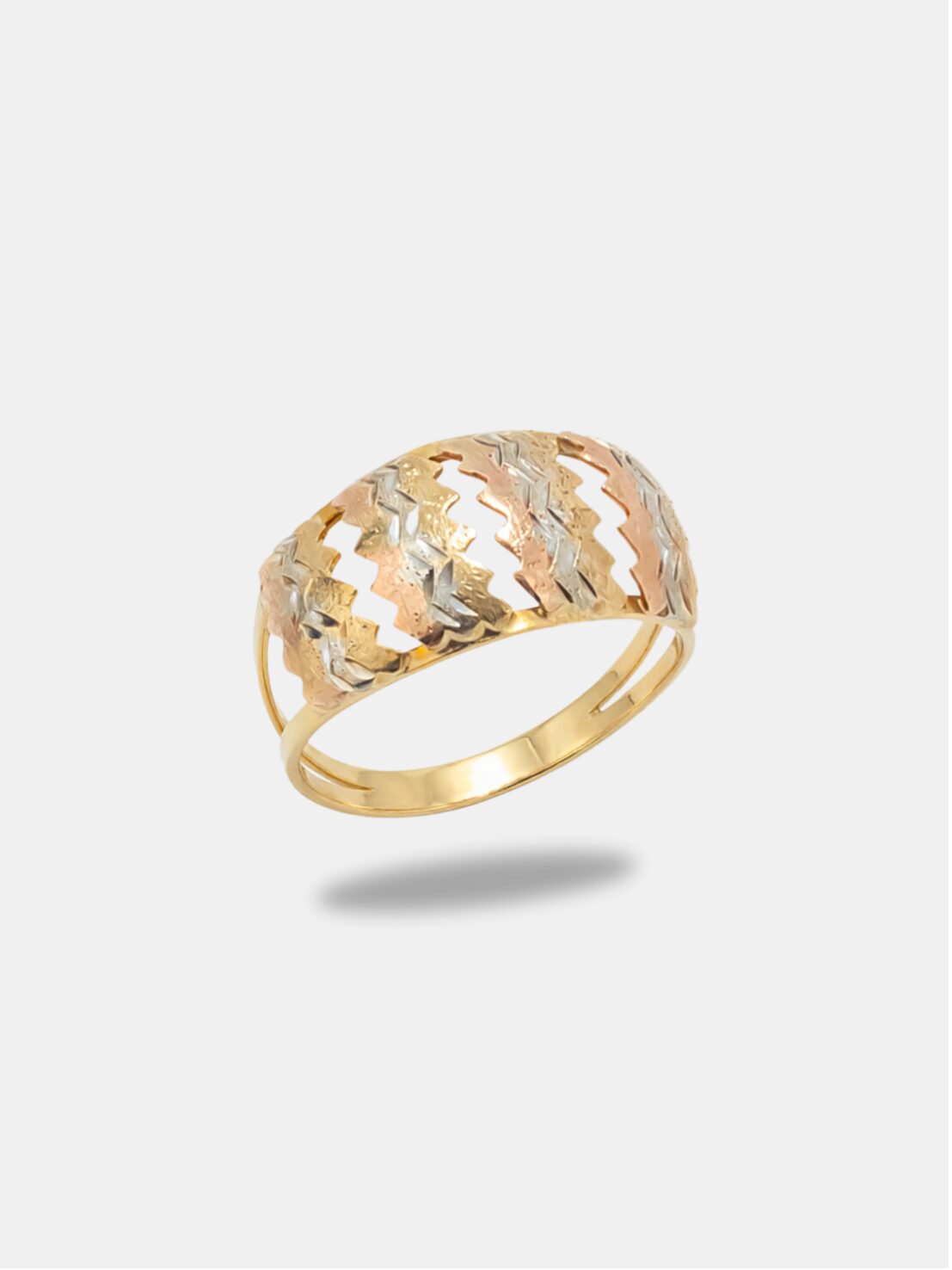 Anel Ouro 18k Rajado Três Ouros Esculpido | Aro 18