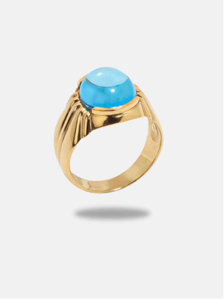 anel ouro sinete com pedra azul