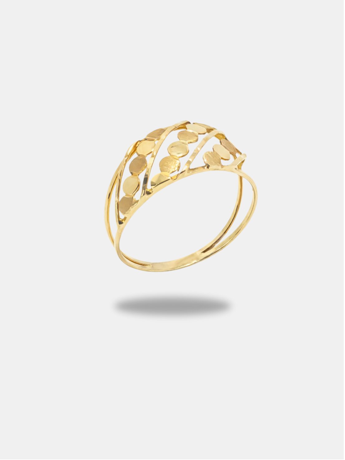 anel ouro vazado com bolinhas de brilho