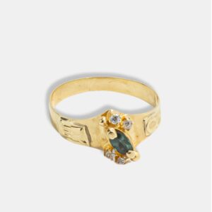 Anel Ouro 18k Formatura Ensino Médio com Pedra Verde | Aro 20