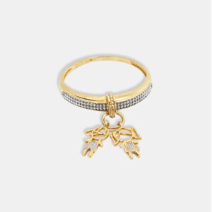 anel ouro 18k com pingente de menina e menino