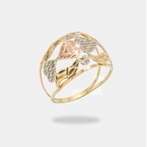 anel ouro 18k vazado coração três ouros