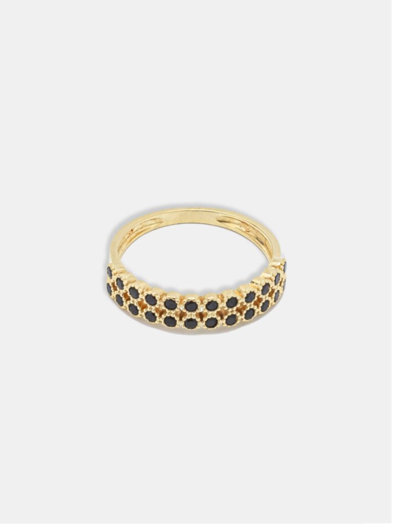 anel ouro 18k cravejado pedras pretas