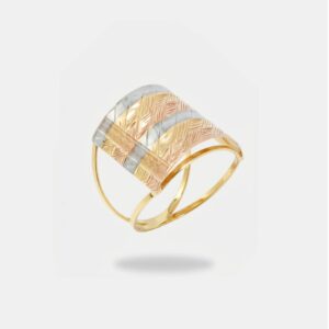 anel ouro 18k placa com tres ouros esculpidos