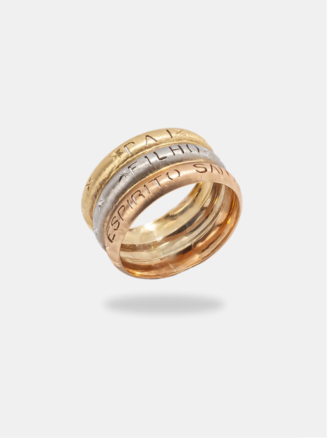 anel ouro 18k trindade três ouros pai filho espirito santo
