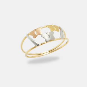 anel ouro 18k borboletas três ouros vazado
