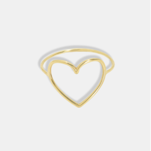 anel ouro 18k coração vazado delicado
