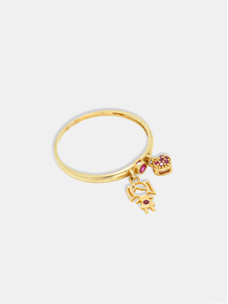 anel ouro 18k com pingente de menina