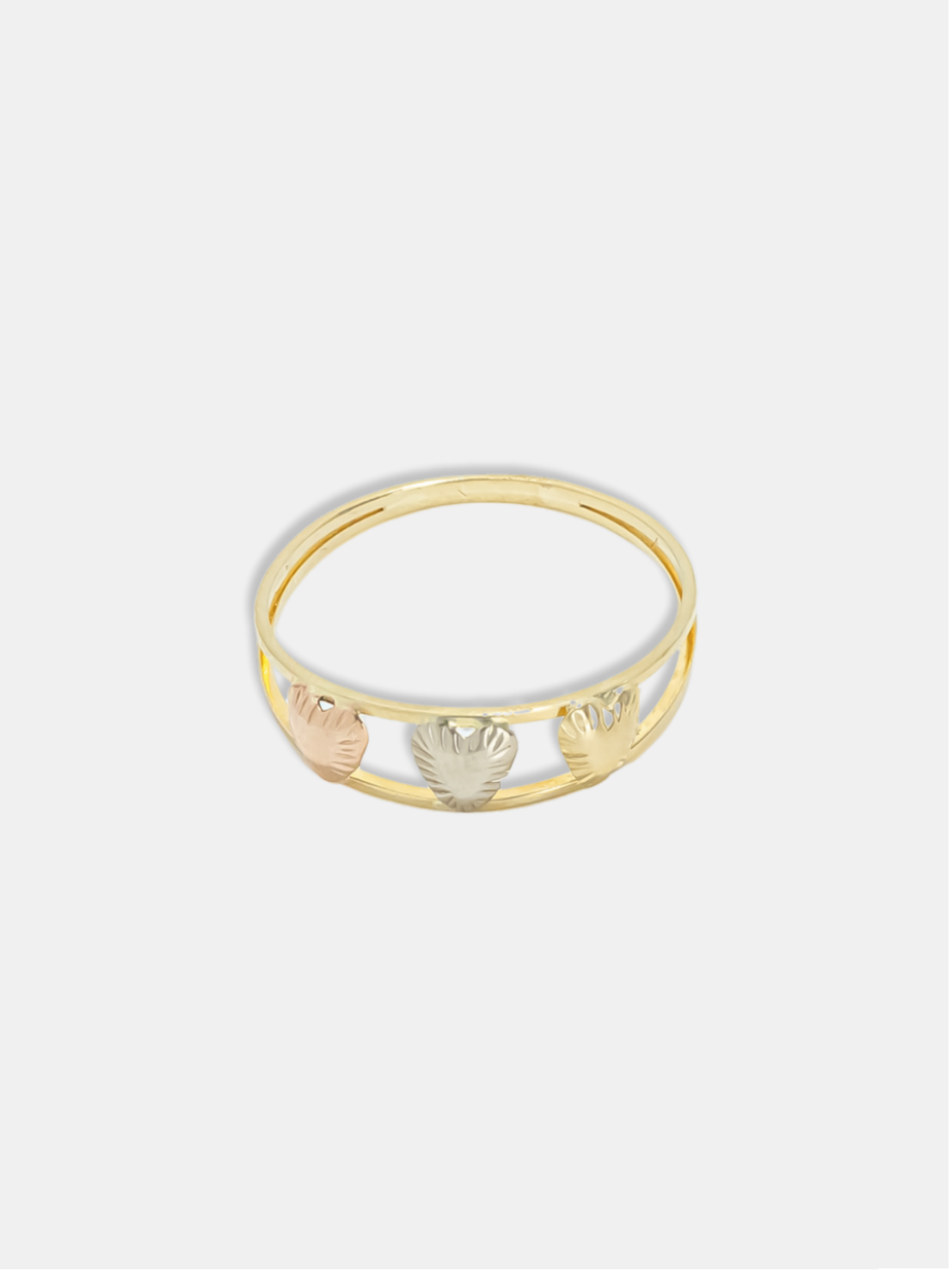 anel ouro 18k corações três ouros