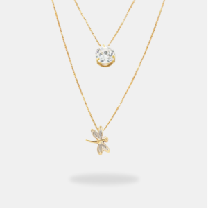 corrente ouro 18k veneziana fina com pingente ponto de luz e libélula