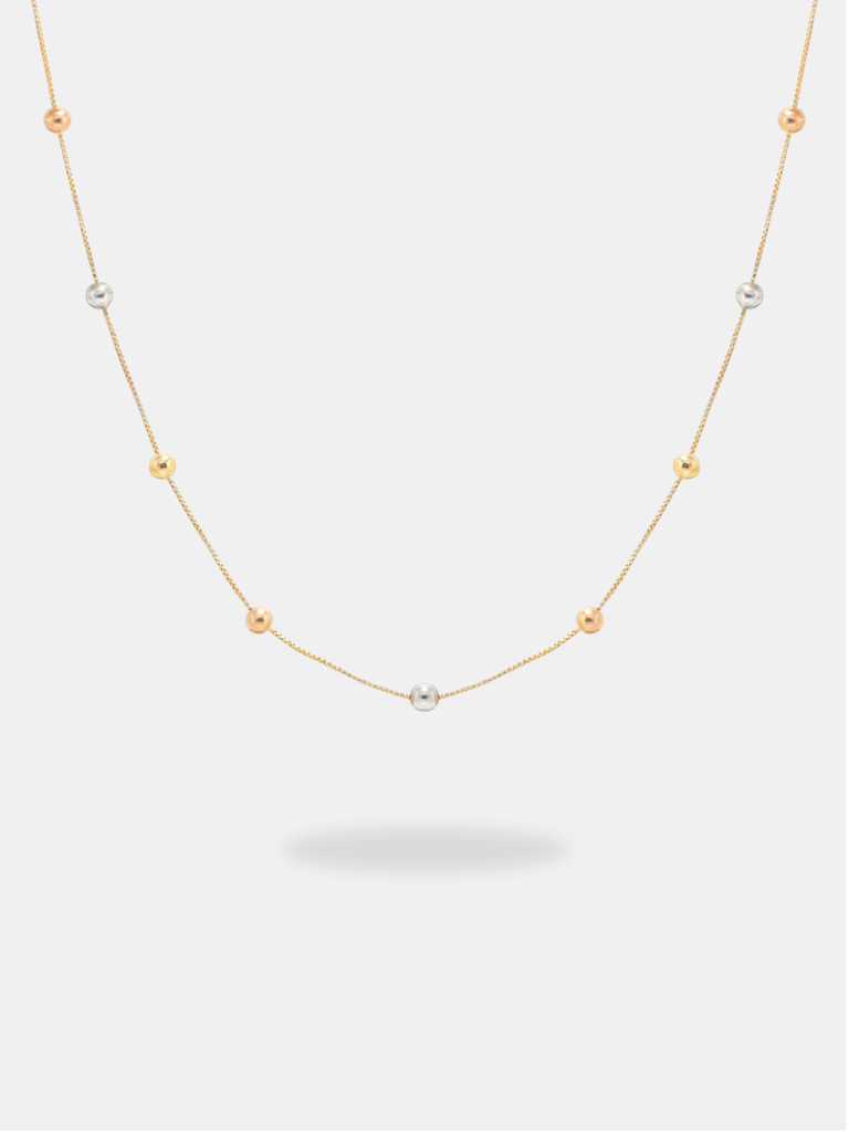 corrente ouro 18k veneziana fina com bolinhas três ouros