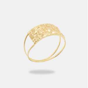 anel ouro 18k com placa escupida geométrico