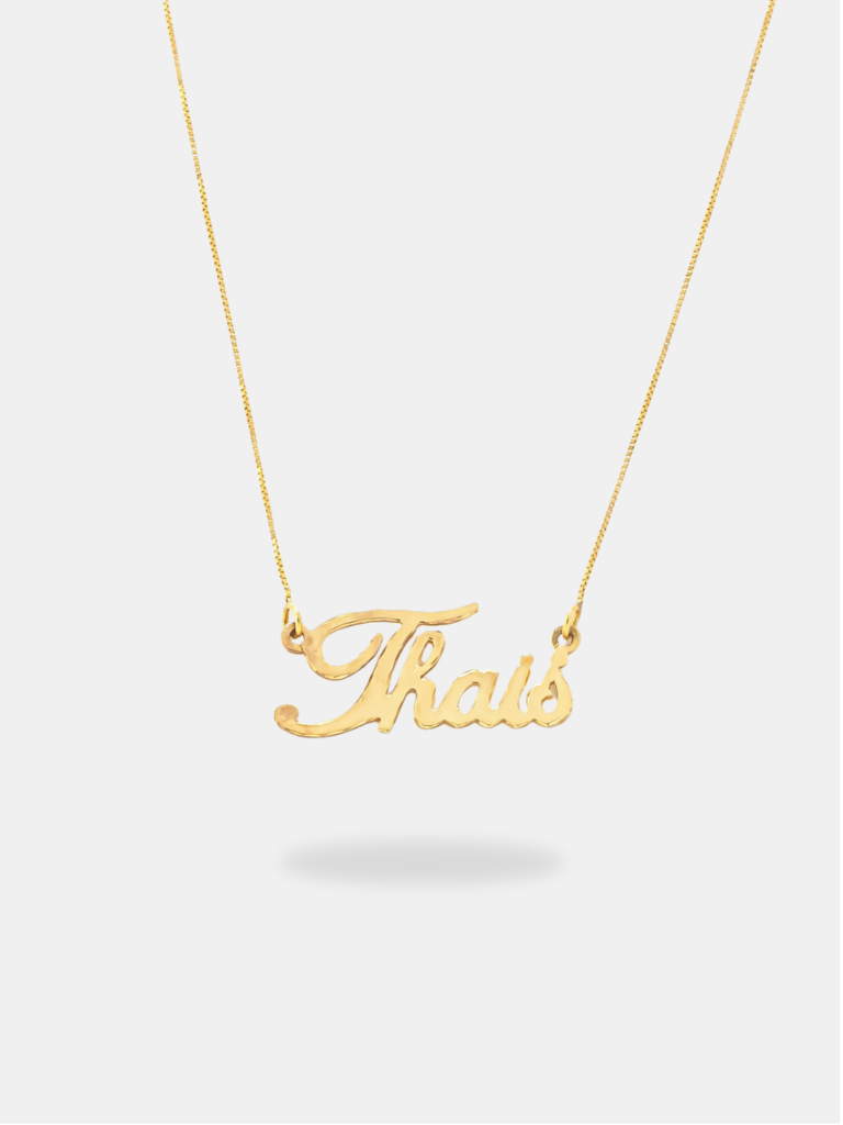 Corrente Ouro 18k Veneziana Fina com Nome Thais 48cm