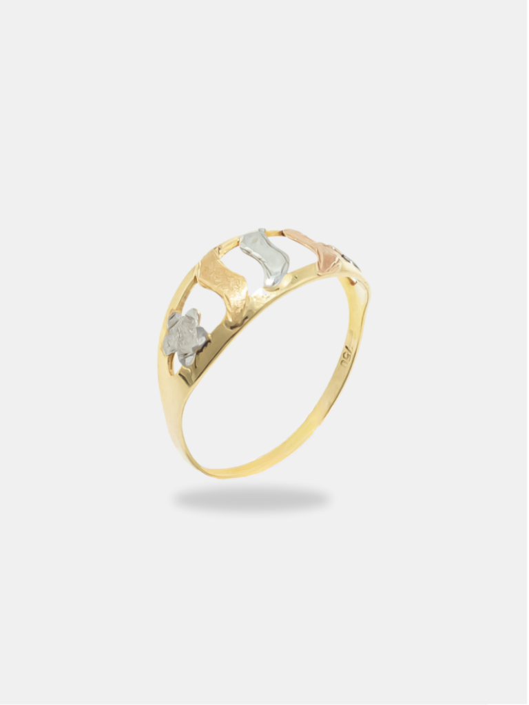 anel ouro 18k vazado três ouros