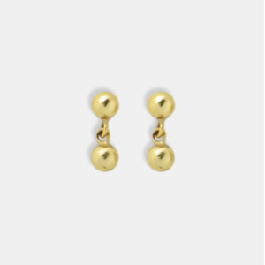 brinco ouro 18k duas bolinhas articulado