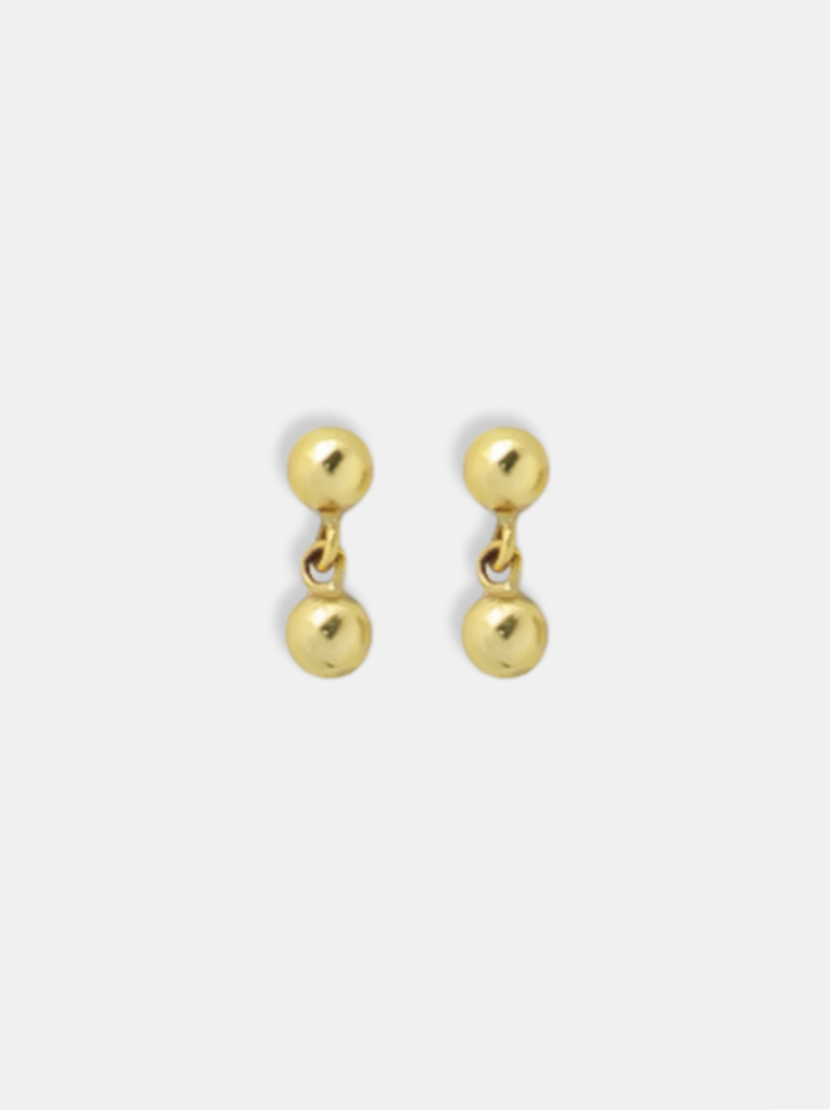 brinco ouro 18k duas bolinhas articulado