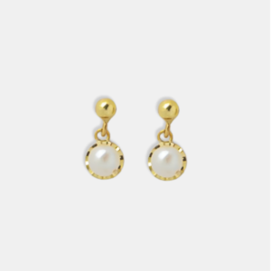 brinco ouro 18k bolinha ouro e pérola articulado