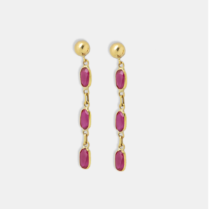 Brinco Ouro 18k Três Zircônias Rosa Articulado G