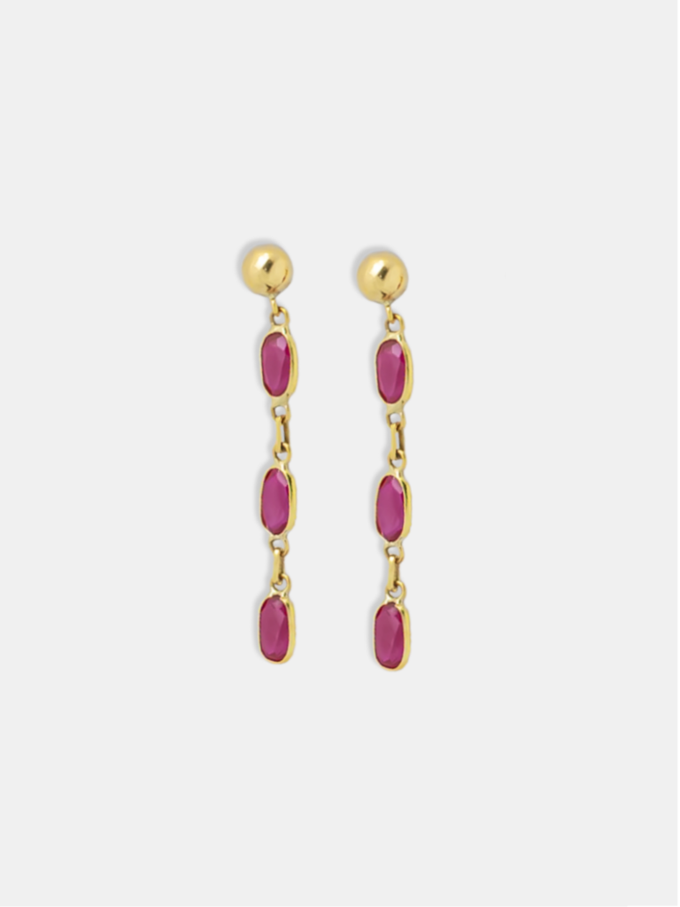 Brinco Ouro 18k Três Zircônias Rosa Articulado G