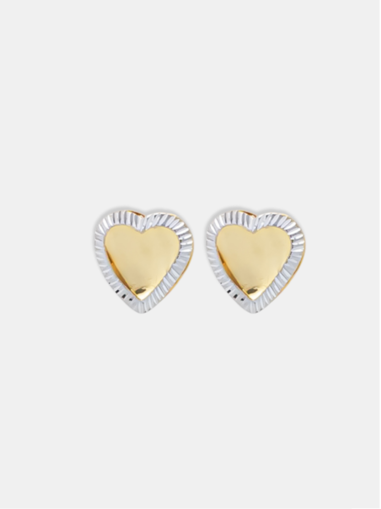 brinco ouro 18k coração com moldura de ouro branco