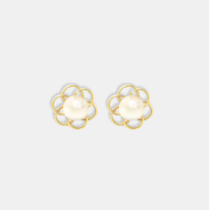 brinco ouro 18k flor com pérola