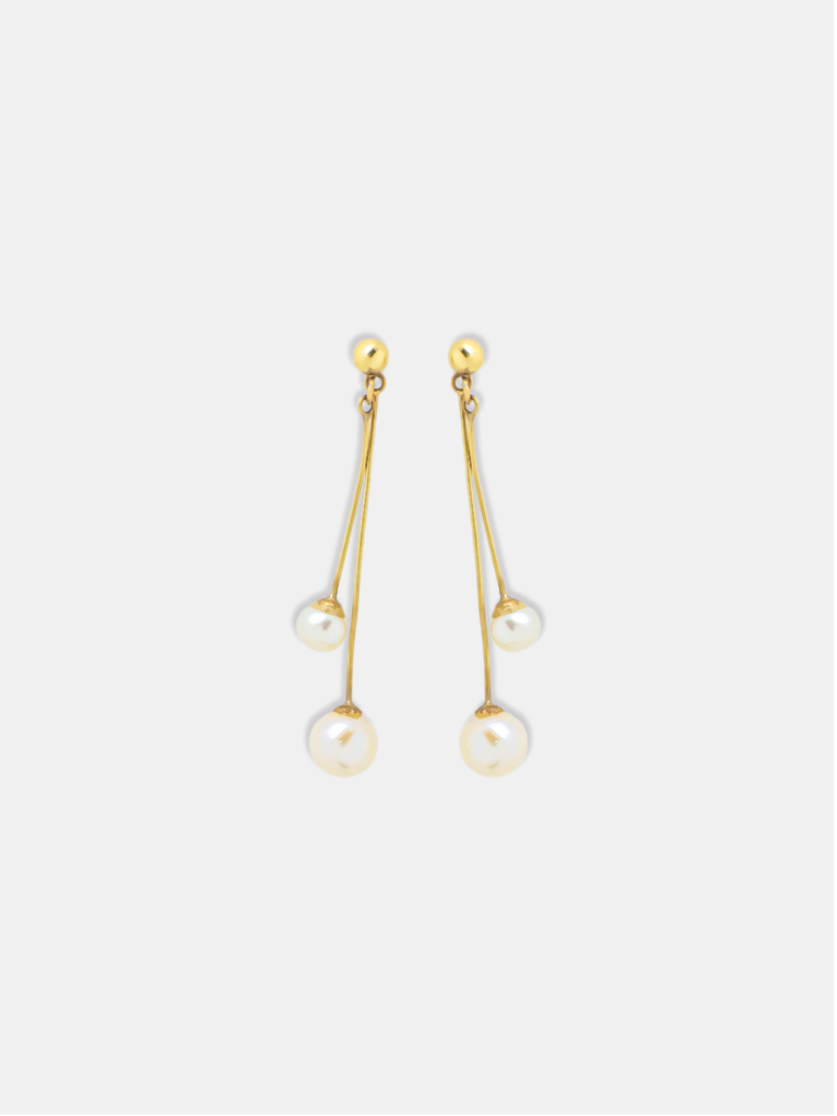 brinco ouro 18k fio de ouro com perola elegante