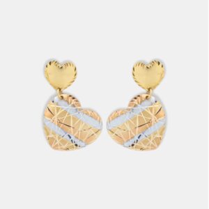 Brinco Ouro 18k Dois Corações Três Ouros Articulado M