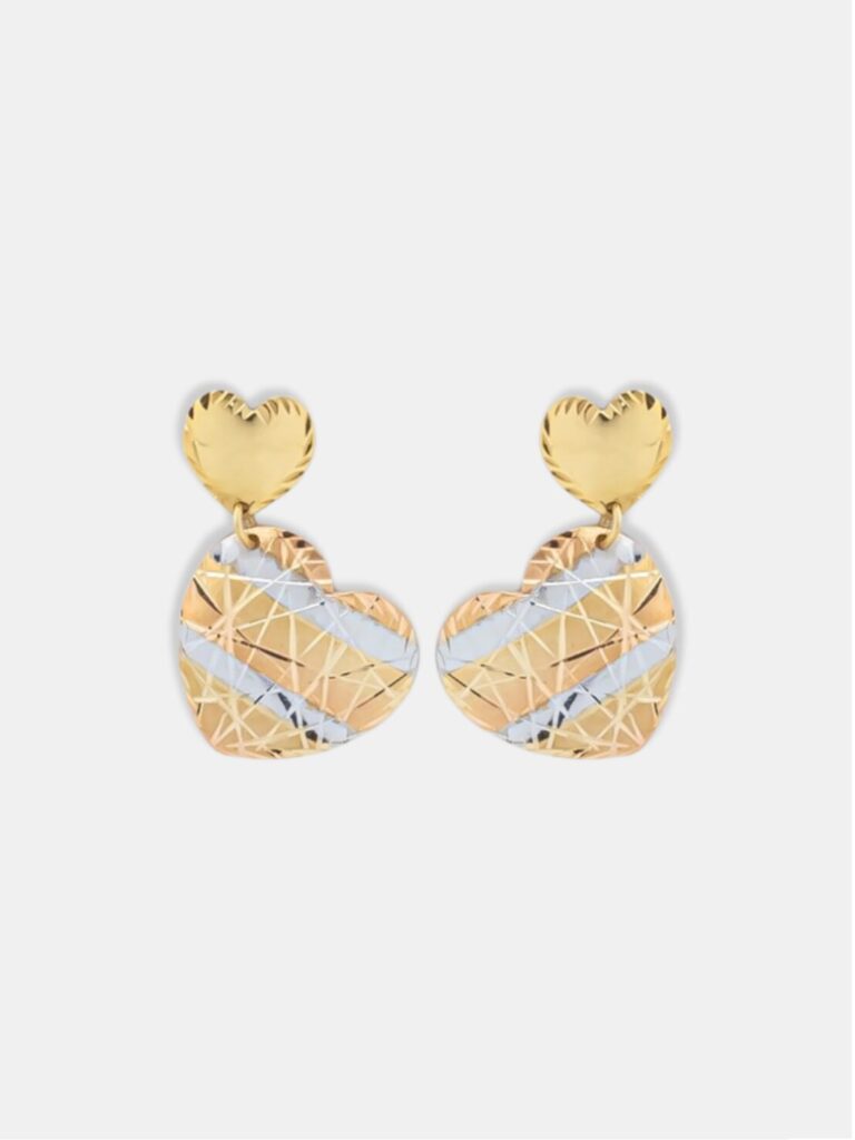 Brinco Ouro 18k Dois Corações Três Ouros Articulado M