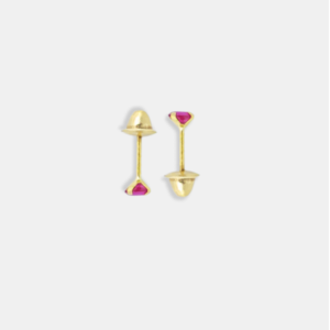 brinco ouro 18k pedra rosa baby