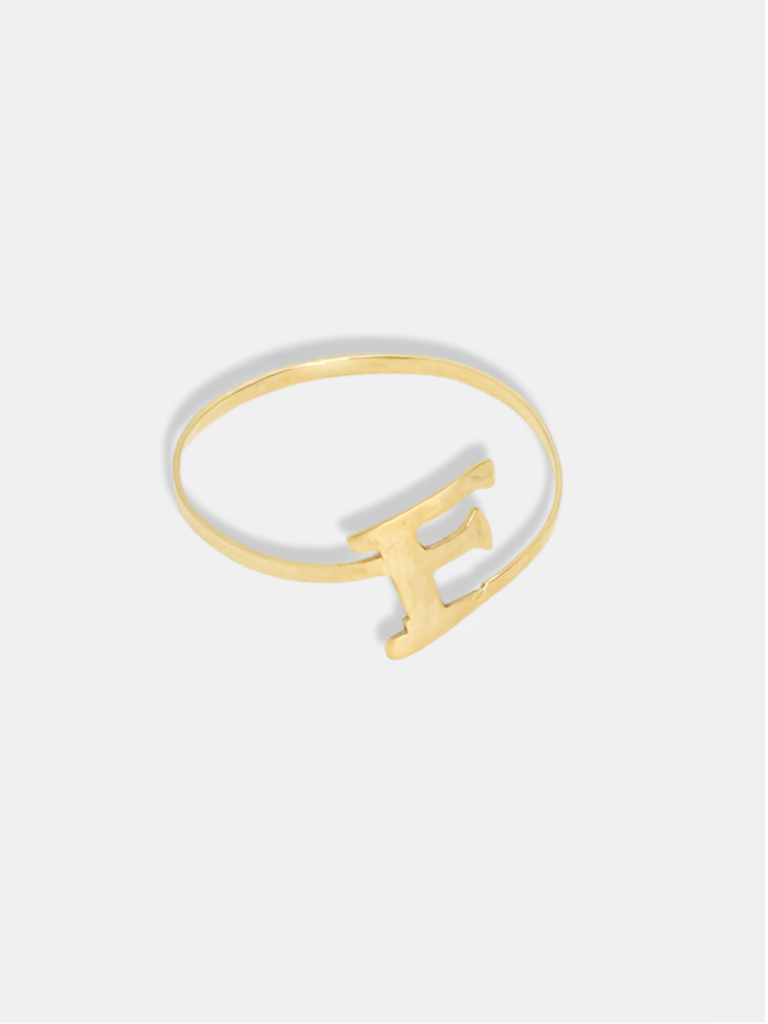 anel ouro 18k letra F