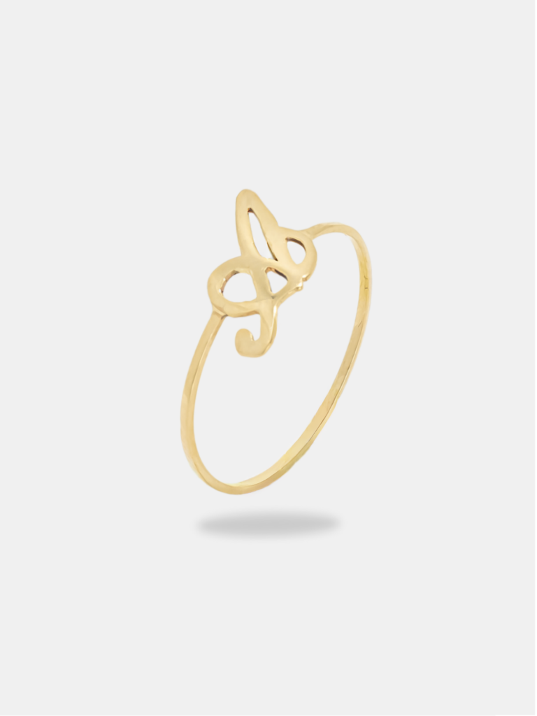 anel ouro 18k letra A manuscrita