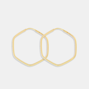 Brinco Ouro 18k Argola Hexagonal Polido M