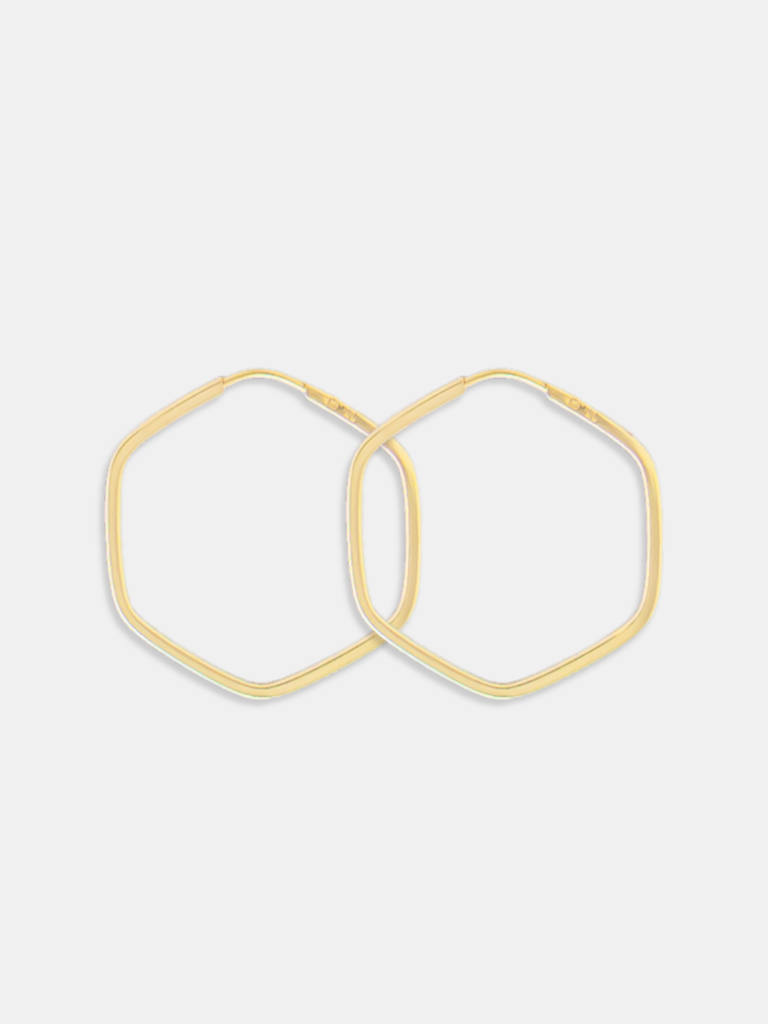 Brinco Ouro 18k Argola Hexagonal Polido M