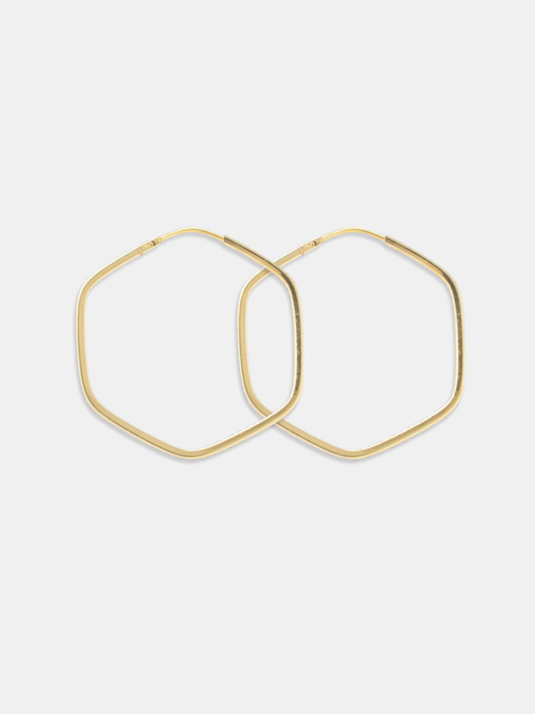 Brinco Ouro 18k Argola Hexagonal Polida Média