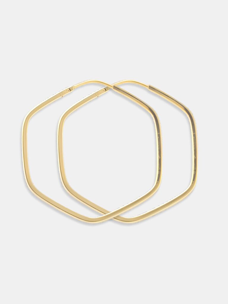 Brinco Ouro 18k Argola Hexagonal Polida G