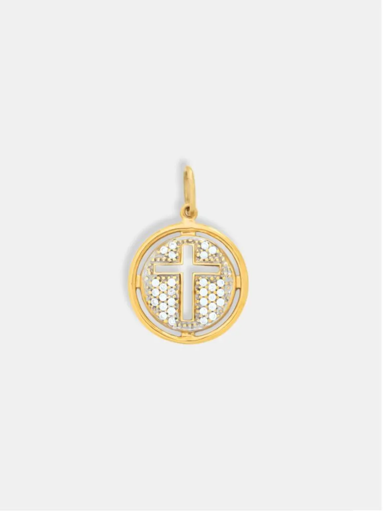 pingente ouro 18k cruz com pedrarias