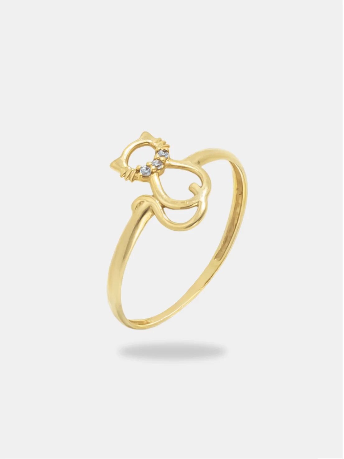 anel ouro 18k gato com pedrinhas