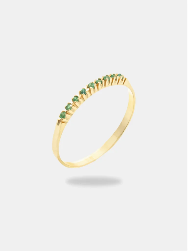 anel ouro 18k com pedrarias verde