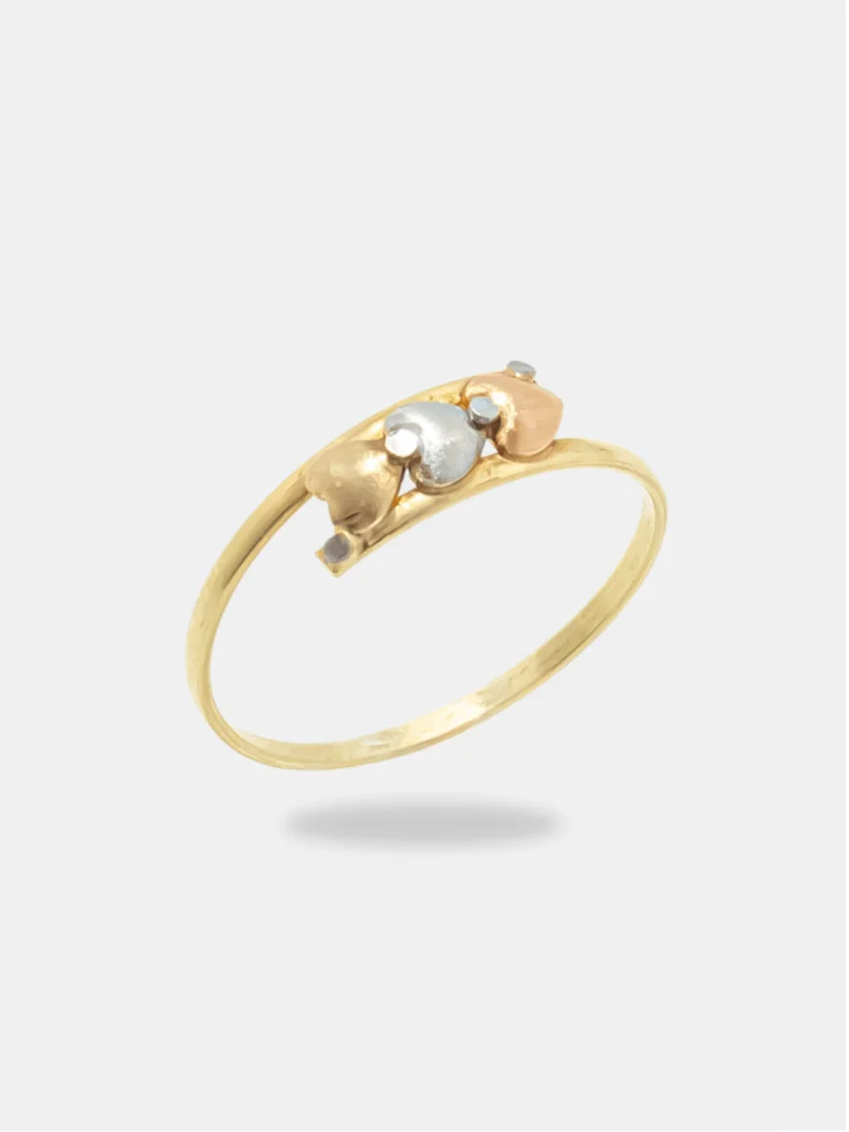 anel ouro 18k dois aros com corações no centro