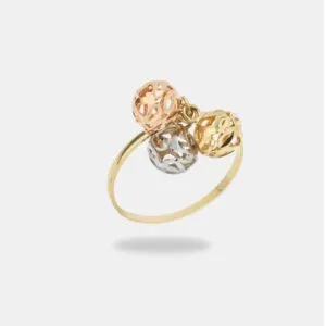 anel ouro 18k com pingentes de bolinhas