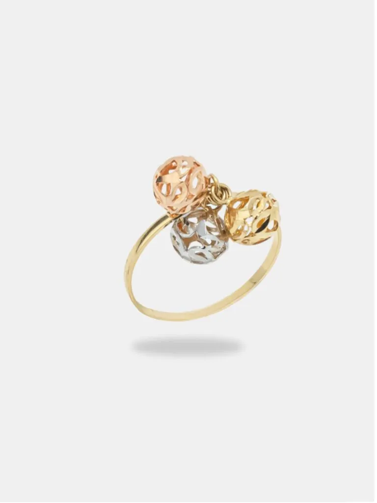 anel ouro 18k com pingentes de bolinhas