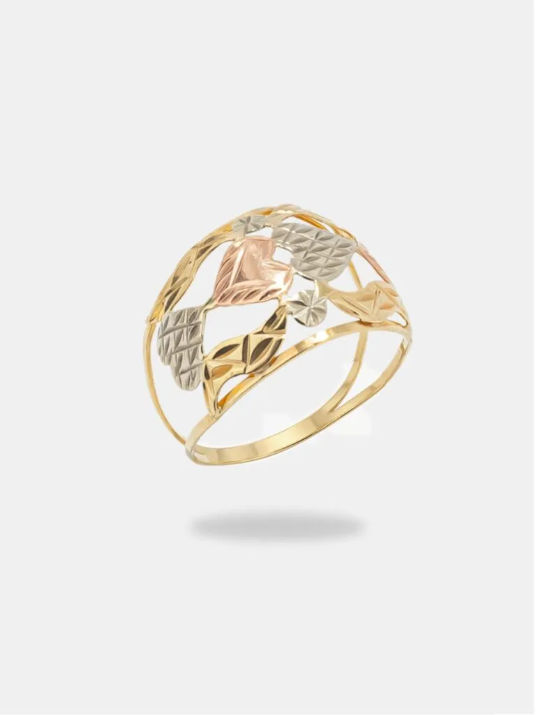 anel ouro 18k vazado coração três ouros